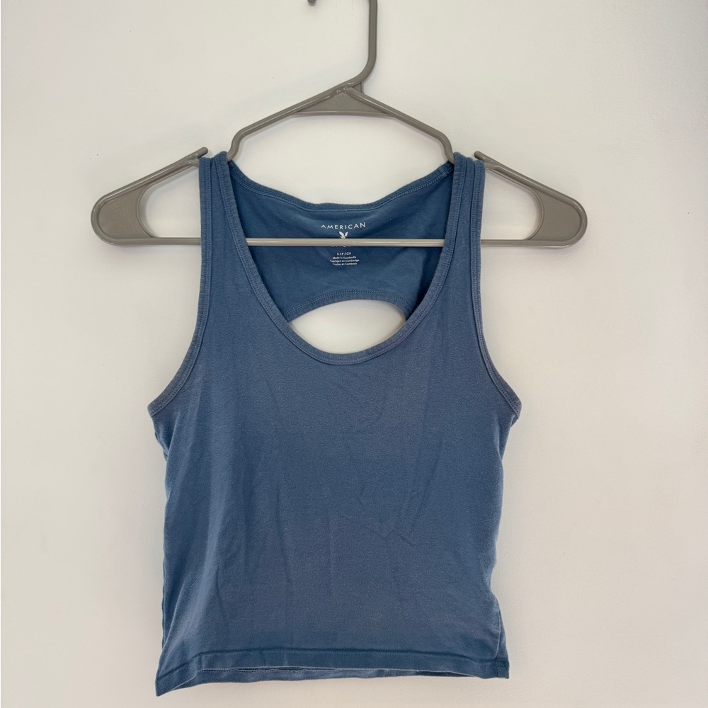 American Eagle Outfitters Blue Scoop Neck Tank with Back Cutout